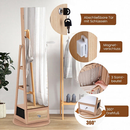 360 Swivel Jewelry Cabinet with Full-Length Mirror & LED
