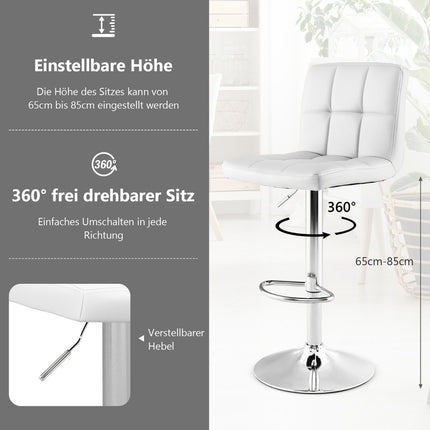 360° rotating bar stool made of faux leather, height-adjustable bar stool, white