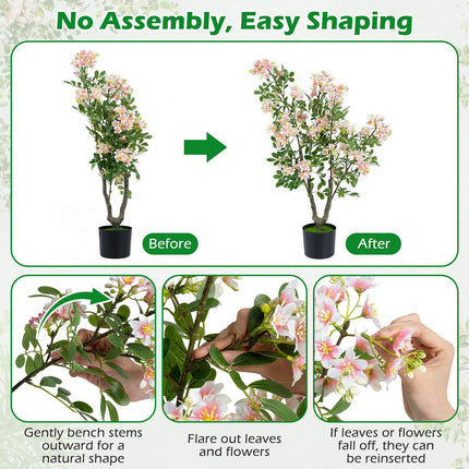 36" Artificial Impatiens Trees with Silk Flowers, Pink, Set of 2