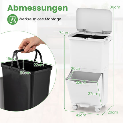 36L Trash Bin with 2 Removable Bins & Pedal