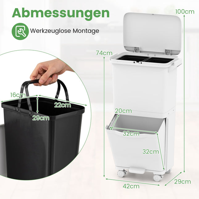 36L Trash Bin with 2 Removable Bins & Pedal