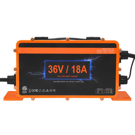 36V 18A Smart Golf Cart Battery Charger, Crowfoot Plug