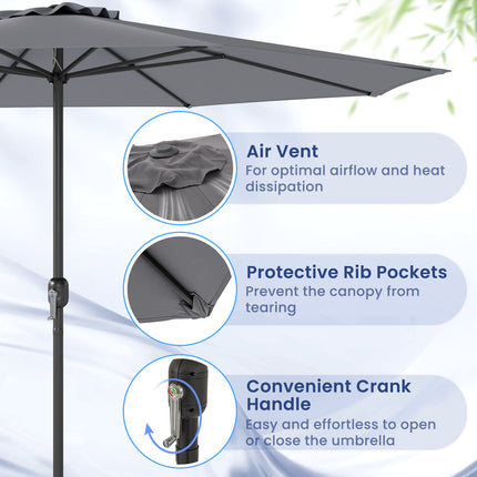 3.6m Patio Market Umbrella With Crank Handle, Grey