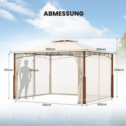 3.6 x 3 m Gazebo with Double Roof & Mosquito Net Waterproof Party Tent Garden Gazebo