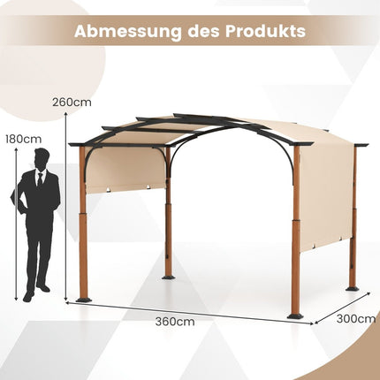 3.6 x 3 m Pergola with Retractable Roof Waterproof Stable Winterproof Gazebo Beige