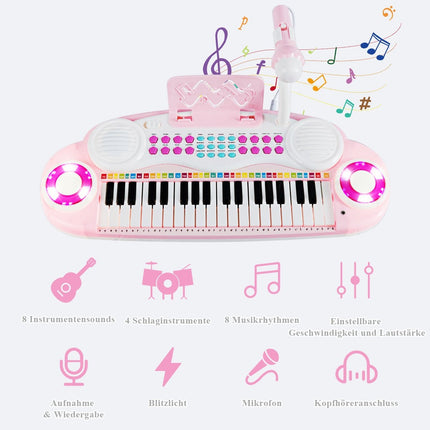 37 Keys Piano Keyboard Children's Keyboard with Stand Educational Keyboard 48 x 20 x 38 cm Pink
