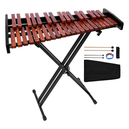 37-Note Glockenspiel Xylophone, Wooden Keys, Stand, 4 Mallets, Bag