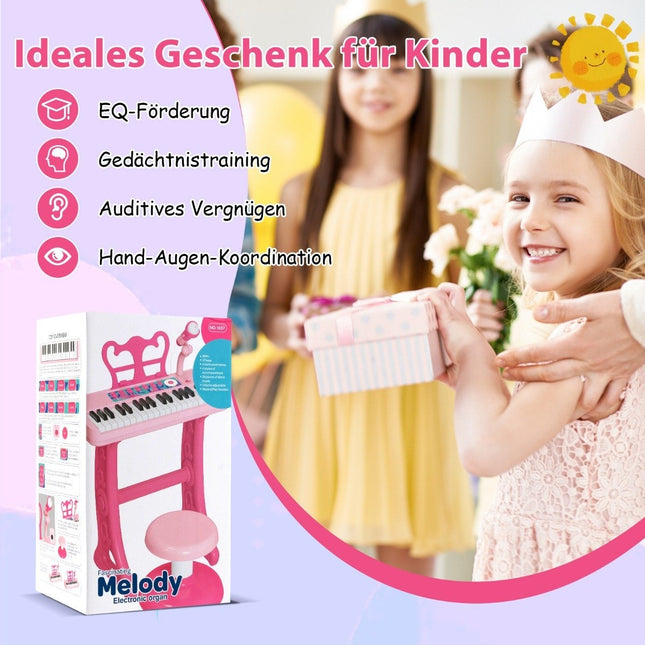 37 keys children's keyboard children's piano electronic with stool microphone & music stand pink