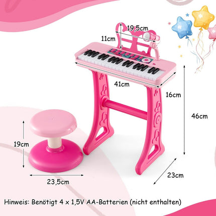 37 keys children's keyboard children's piano electronic with stool microphone & music stand pink