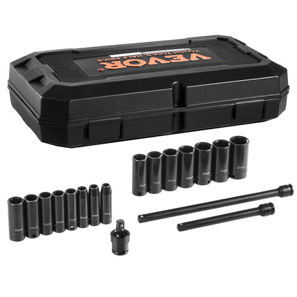 3/8 In Drive Deep Impact Socket Set, 18-Piece 8-22mm