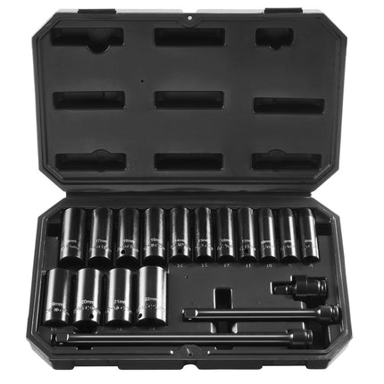 3/8 In Drive Deep Impact Socket Set, 18-Piece 8-22mm