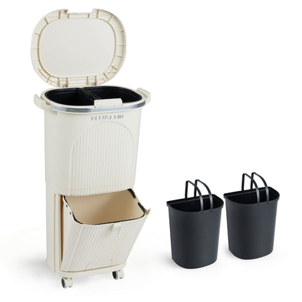 38L Kitchen Trash Bin with Lid, 2 Removable Bins, Wheels