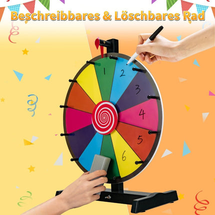 38 cm large wheel of fortune with 12 fields table spinning wheel for prizes colorful
