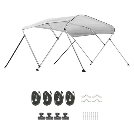 3-Bow Boat Bimini Top, 600D, Aluminum Frame, Grey