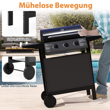 3-Burner Outdoor Gas Grill with Side Tables, 24,000 BTU