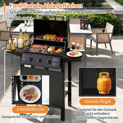 3-Burner Outdoor Gas Grill with Side Tables, 24,000 BTU