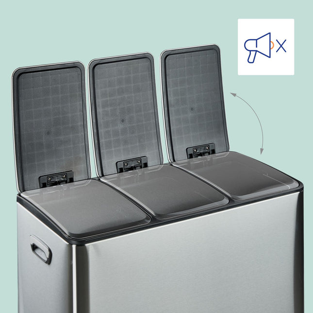3-Compartment Kitchen Bin, 3x 15L, Soft-Close Lid