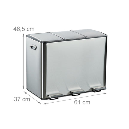 3-Compartment Kitchen Bin, 3x 15L, Soft-Close Lid
