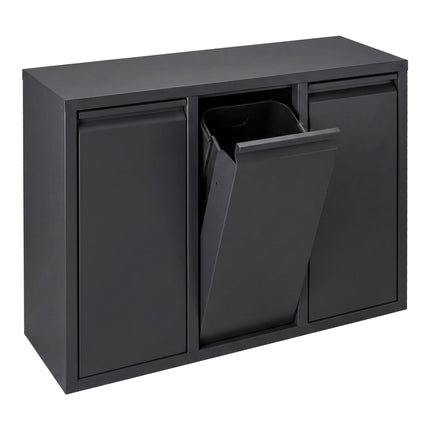 3-Compartment Waste Bin, 30L, Black, Steel-Plastic