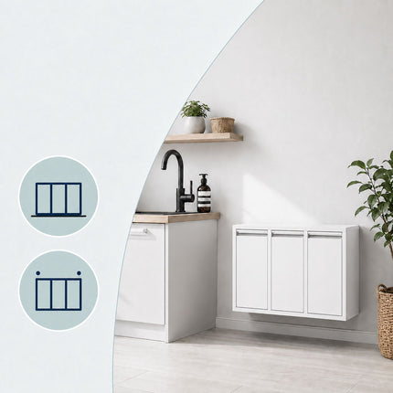 3-Compartment Waste Bin, 30L Total Capacity, White