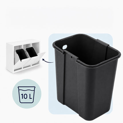 3-Compartment Waste Bin, 30L Total Capacity, White