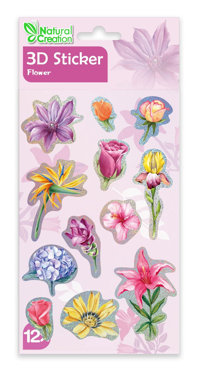 3D Flower Stickers for Natural Decoration, 12 Pieces