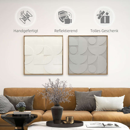 3D Geometric Wall Art Set, 2 Pieces, 80x80 cm, White