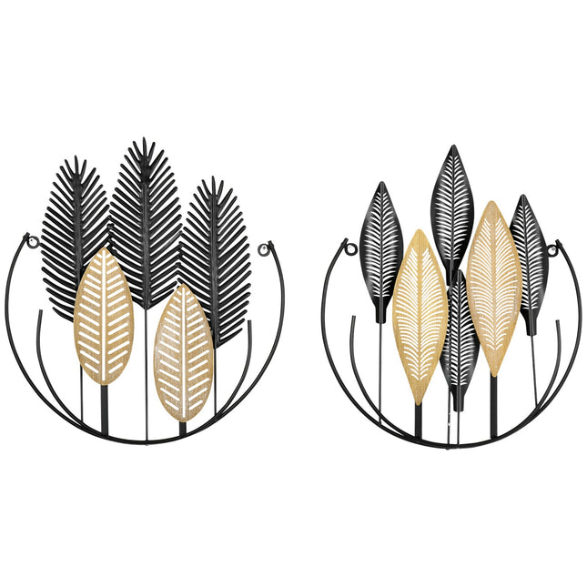 3D Metal Wall Art Leaf Set - Black & Natural, 40x46 Cm
