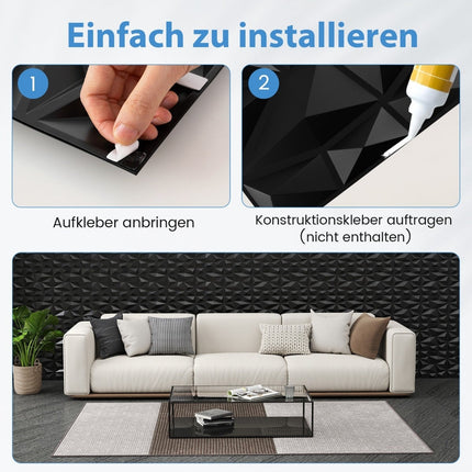 3D Wall Panels, Black Diamond Pattern, 100 Pack, 9m² Coverage