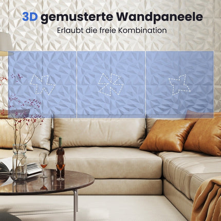 3D Wall Panels, Diamond Pattern, 20 Pack, 5m² Coverage