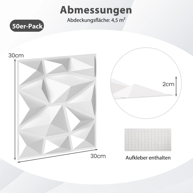 3D Wall Panels, Diamond Pattern, 50 Pack, 4.5m² Coverage