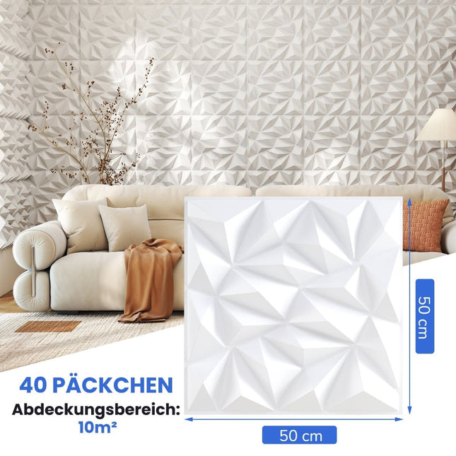 3D Wall Panels, Diamond Pattern, 50x50cm, 10m² Coverage