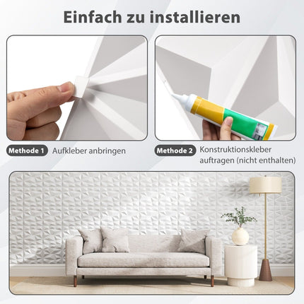 3D Wall Panels, Diamond Pattern, PVC, 100 Pack, 9㎡ Coverage