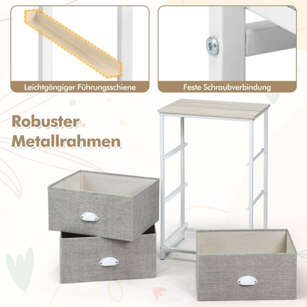 3-Drawer Dresser, Fabric & Metal, 45x30x73 cm, White/Gray