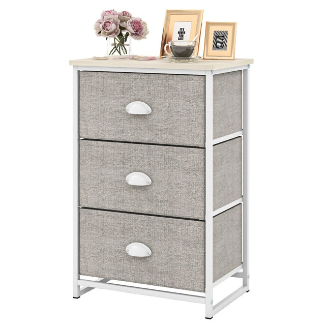 3-Drawer Dresser, Fabric & Metal, 45x30x73 cm, White/Gray
