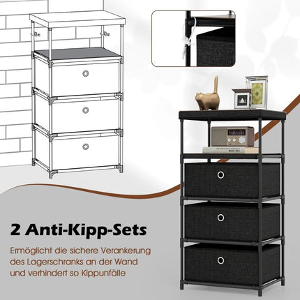 3-Drawer Fabric Dresser with Wood Top, Black, 40x30x81 cm