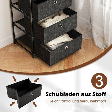 3-Drawer Fabric Dresser with Wood Top, Black, 40x30x81 cm
