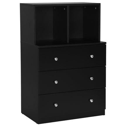 3-Drawer Storage Dresser with 2 Cubbies for Bedroom, Black, Anti-Tip Device