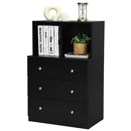 3-Drawer Storage Dresser with 2 Cubbies for Bedroom, Black, Anti-Tip Device