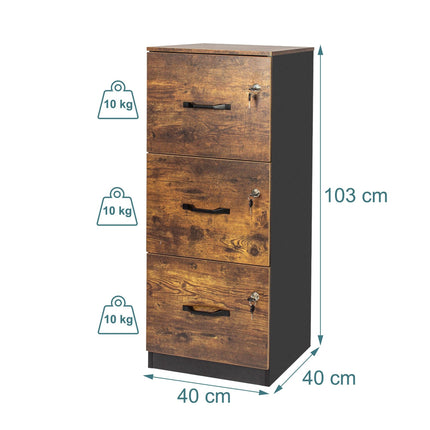 3-Drawer Vertical Hanging File Cabinet, Lockable