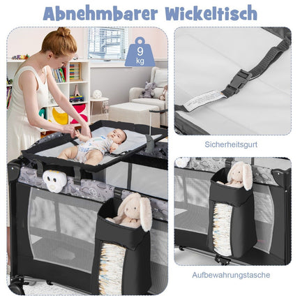 3 IN 1 side bed folding travel bed with mattress hanging toy 102 x 72 x 74 cm grey