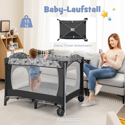 3 IN 1 side bed folding travel bed with mattress hanging toy 102 x 72 x 74 cm grey