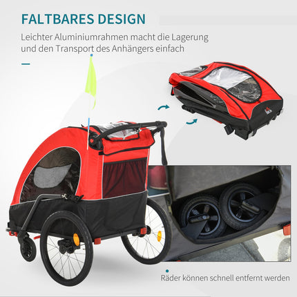 3-in-1 children's jogger and bicycle stroller, red/black, for 2