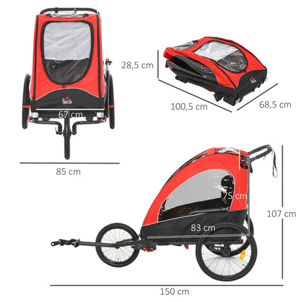3-in-1 children's jogger and bicycle stroller, red/black, for 2