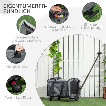 Pet Transport Cart - 3-in-1, Telescopic Handle, Gray