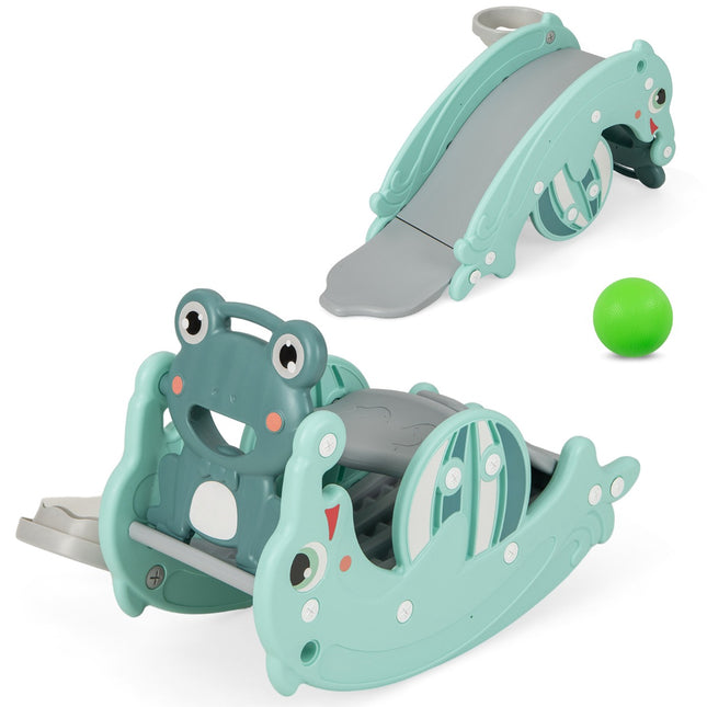 3-In-1 Toddler Slide and Rocking Horse With Hoop, Green