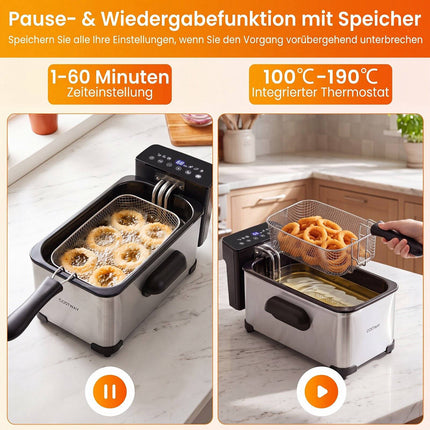 3L Stainless Steel Electric Deep Fryer, 2000W, Timer