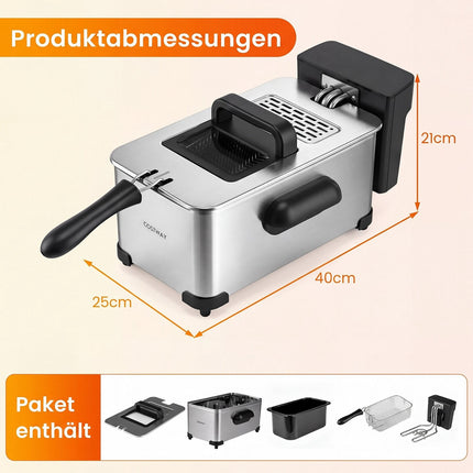 3L Stainless Steel Electric Deep Fryer, 2000W, Timer