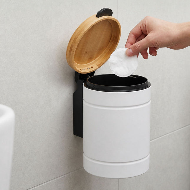 3L Wall-Mounted Cosmetic Bin with Bamboo Lid