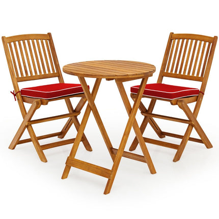 3 PCS. Patio furniture set with round table & 2 chairs & 2 cushions ergonomic seating set red